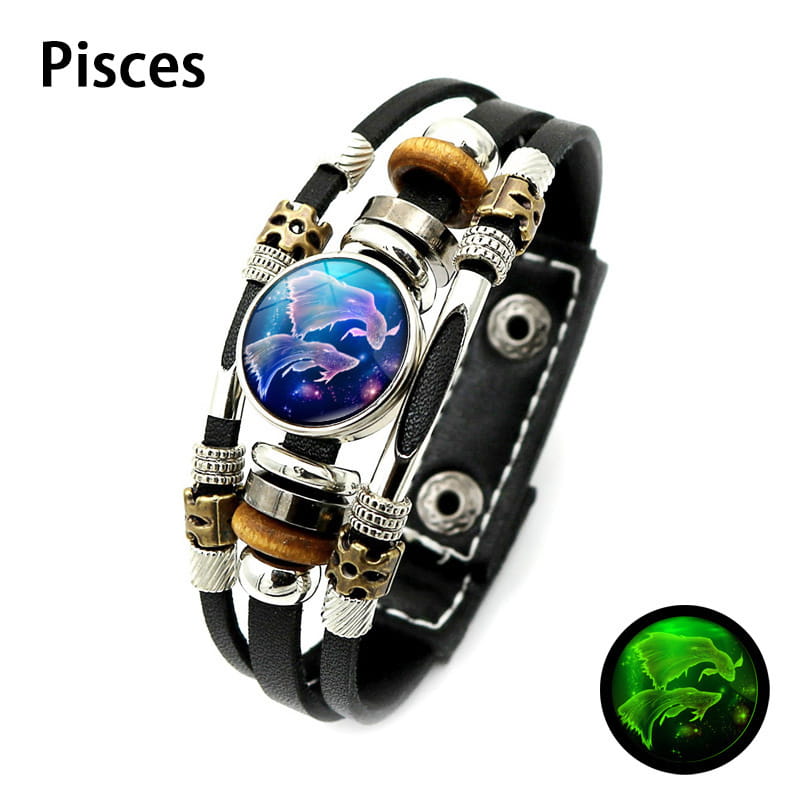 💥Buy one, get one free☪️Glow-in-the-dark zodiac sign leather wristbands for men and women
