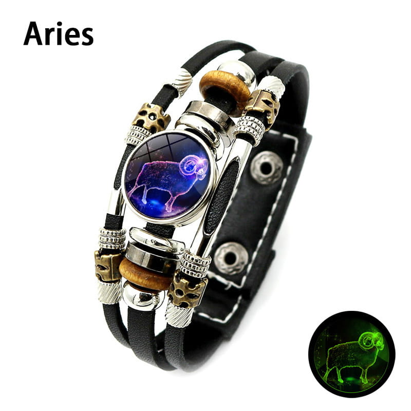💥Buy one, get one free☪️Glow-in-the-dark zodiac sign leather wristbands for men and women