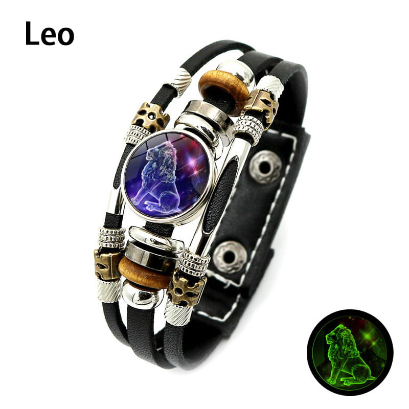💥Buy one, get one free☪️Glow-in-the-dark zodiac sign leather wristbands for men and women