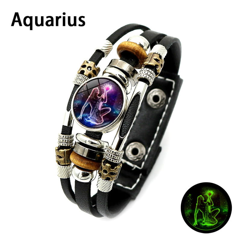 💥Buy one, get one free☪️Glow-in-the-dark zodiac sign leather wristbands for men and women