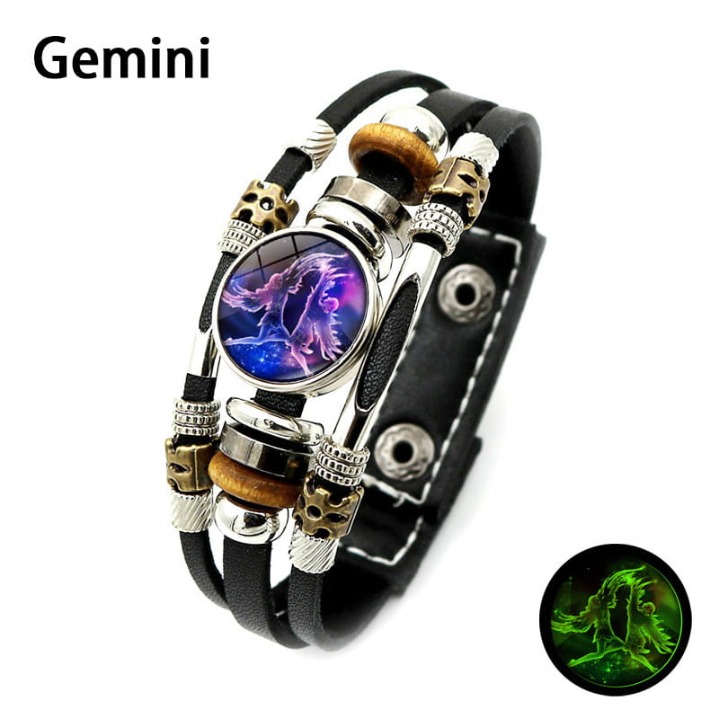 💥Buy one, get one free☪️Glow-in-the-dark zodiac sign leather wristbands for men and women