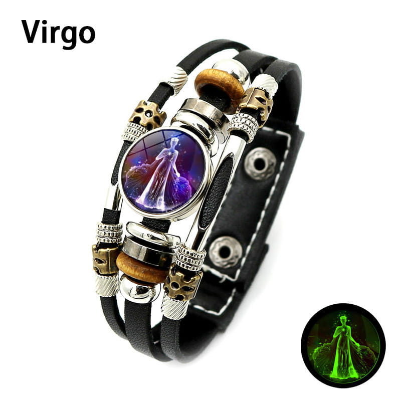 💥Buy one, get one free☪️Glow-in-the-dark zodiac sign leather wristbands for men and women