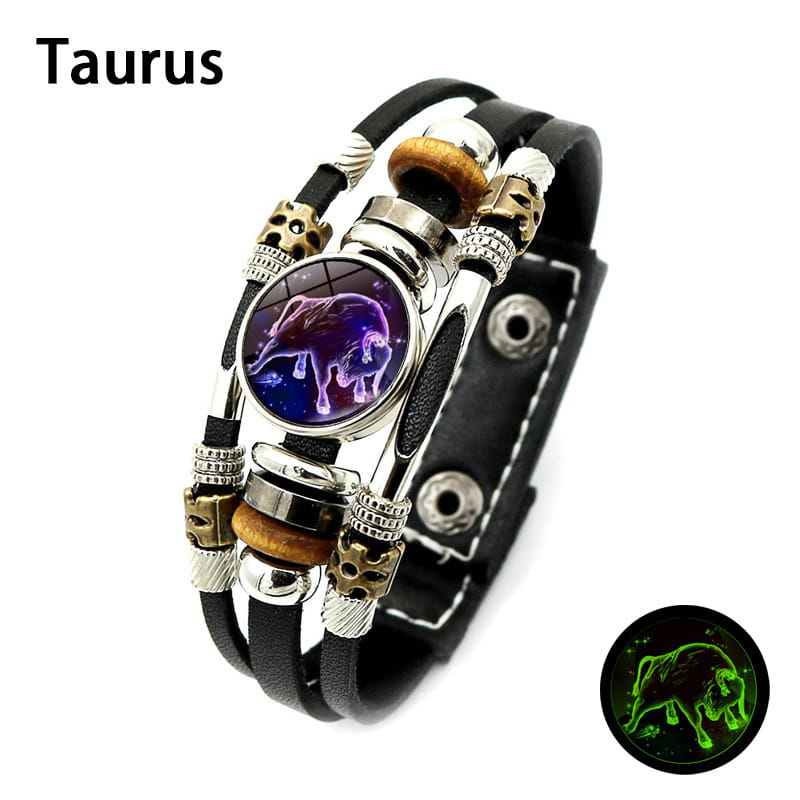 💥Buy one, get one free☪️Glow-in-the-dark zodiac sign leather wristbands for men and women