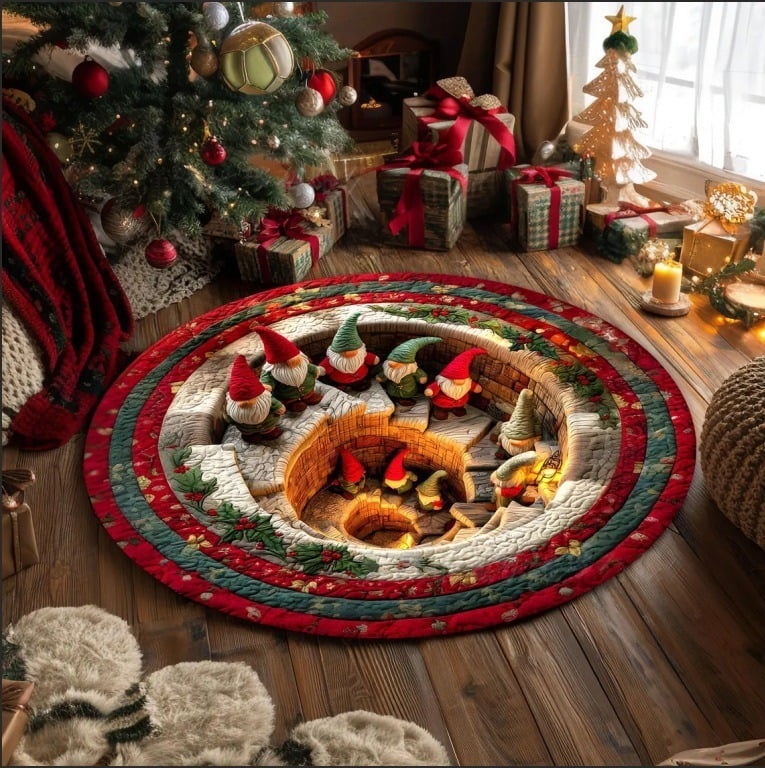 🎄3D Christmas Gnome Optical Illusion Round Rug | Fun Festive Home Decor Must‐Have⭐🏠🎁