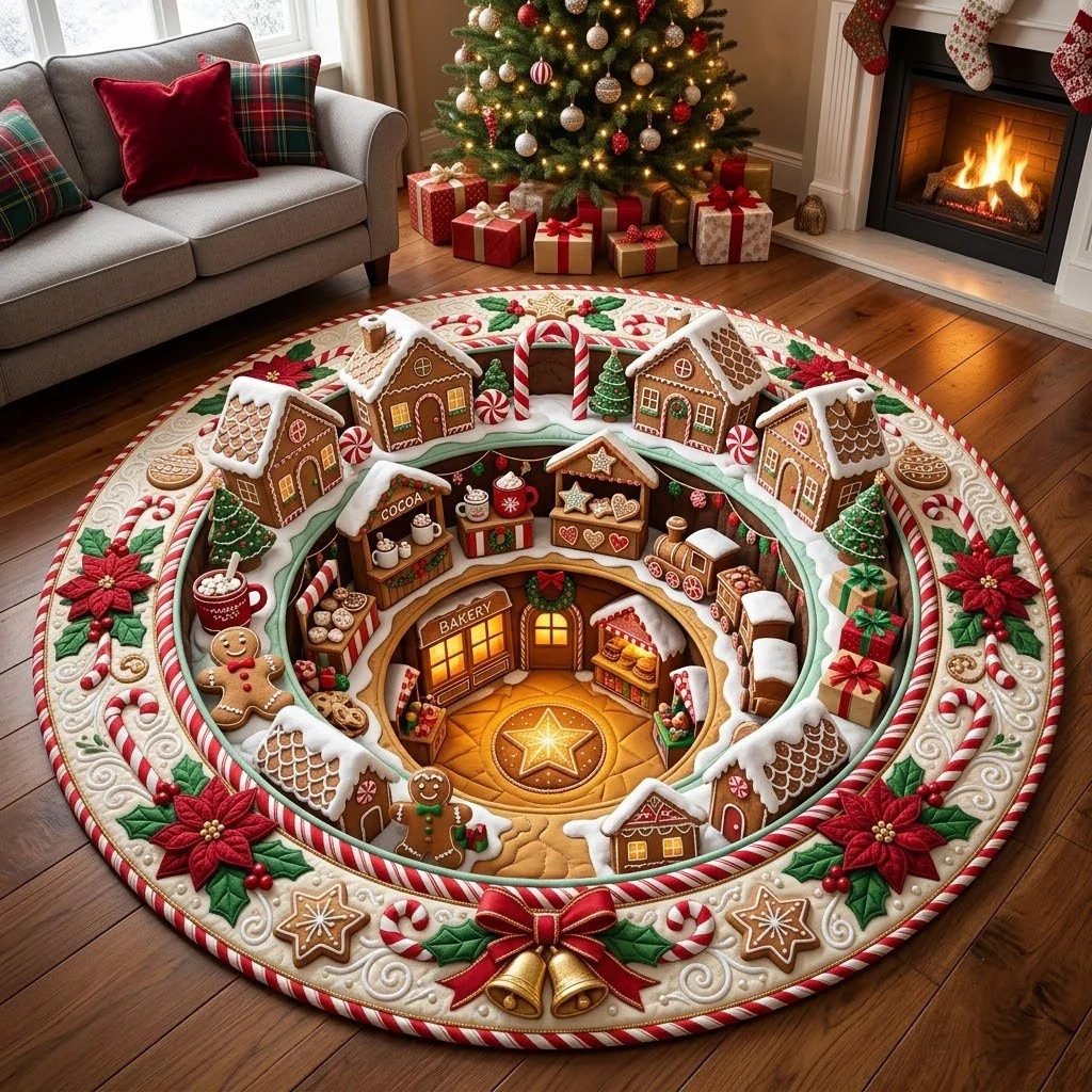 🎄3D Christmas Gnome Optical Illusion Round Rug | Fun Festive Home Decor Must‐Have⭐🏠🎁