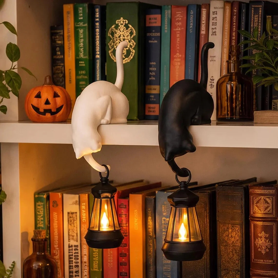 🐈‍Cute cat figurine for your bookshelf with an LED light – A cute decoration for your bookshelf and a handy key hoo