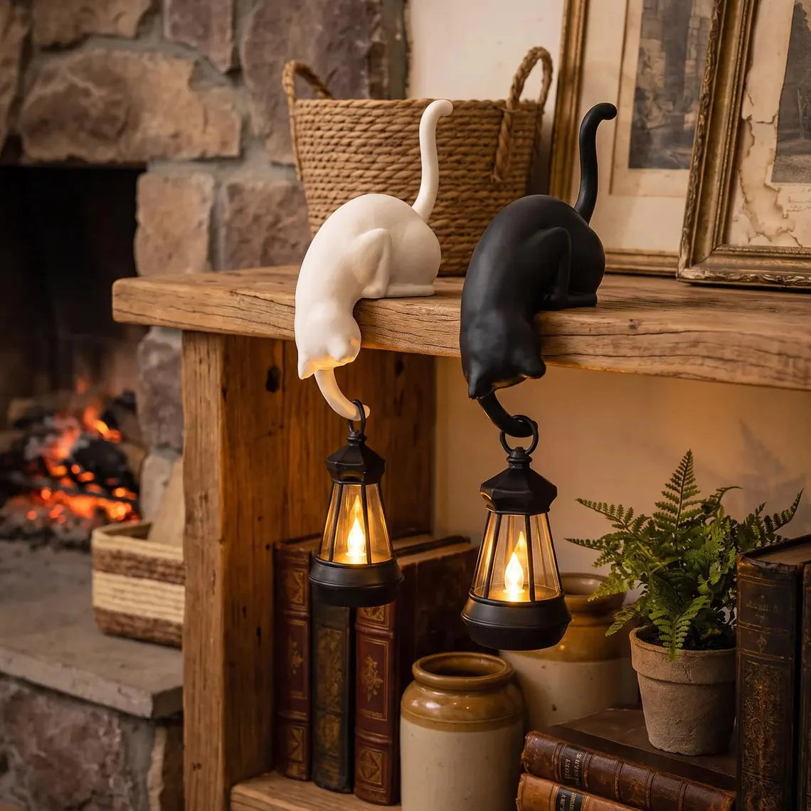🐈‍Cute cat figurine for your bookshelf with an LED light – A cute decoration for your bookshelf and a handy key hoo