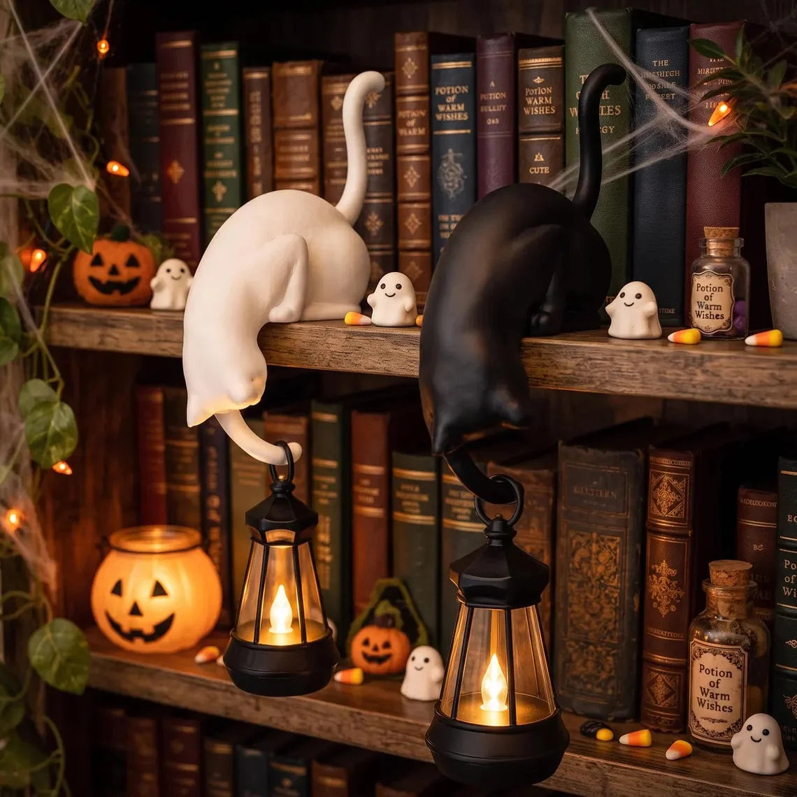 🐈‍Cute cat figurine for your bookshelf with an LED light – A cute decoration for your bookshelf and a handy key hoo