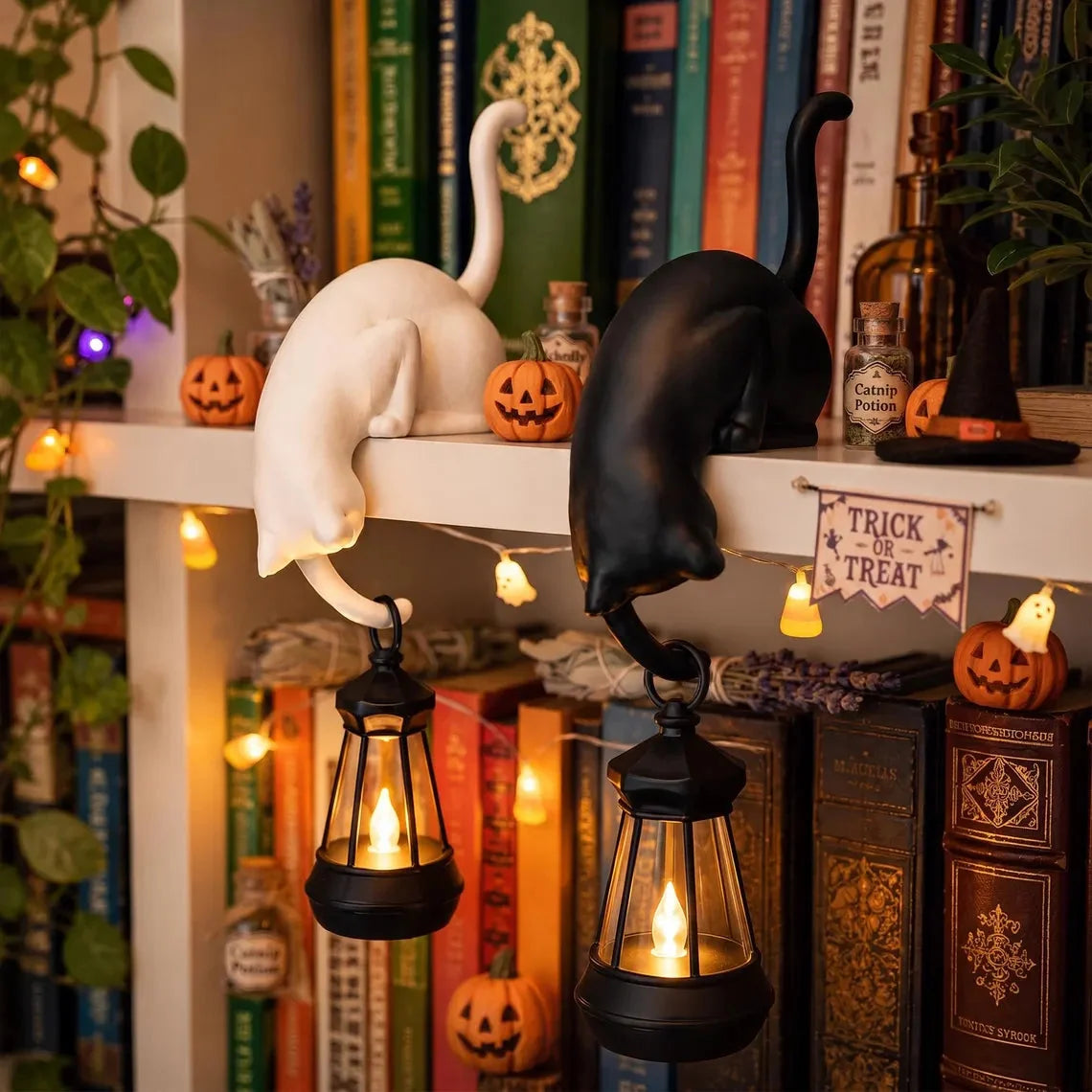 🐈‍Cute cat figurine for your bookshelf with an LED light – A cute decoration for your bookshelf and a handy key hoo