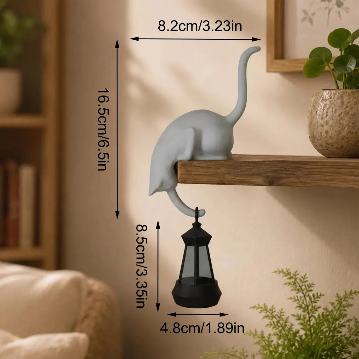 🐈‍Cute cat figurine for your bookshelf with an LED light – A cute decoration for your bookshelf and a handy key hoo