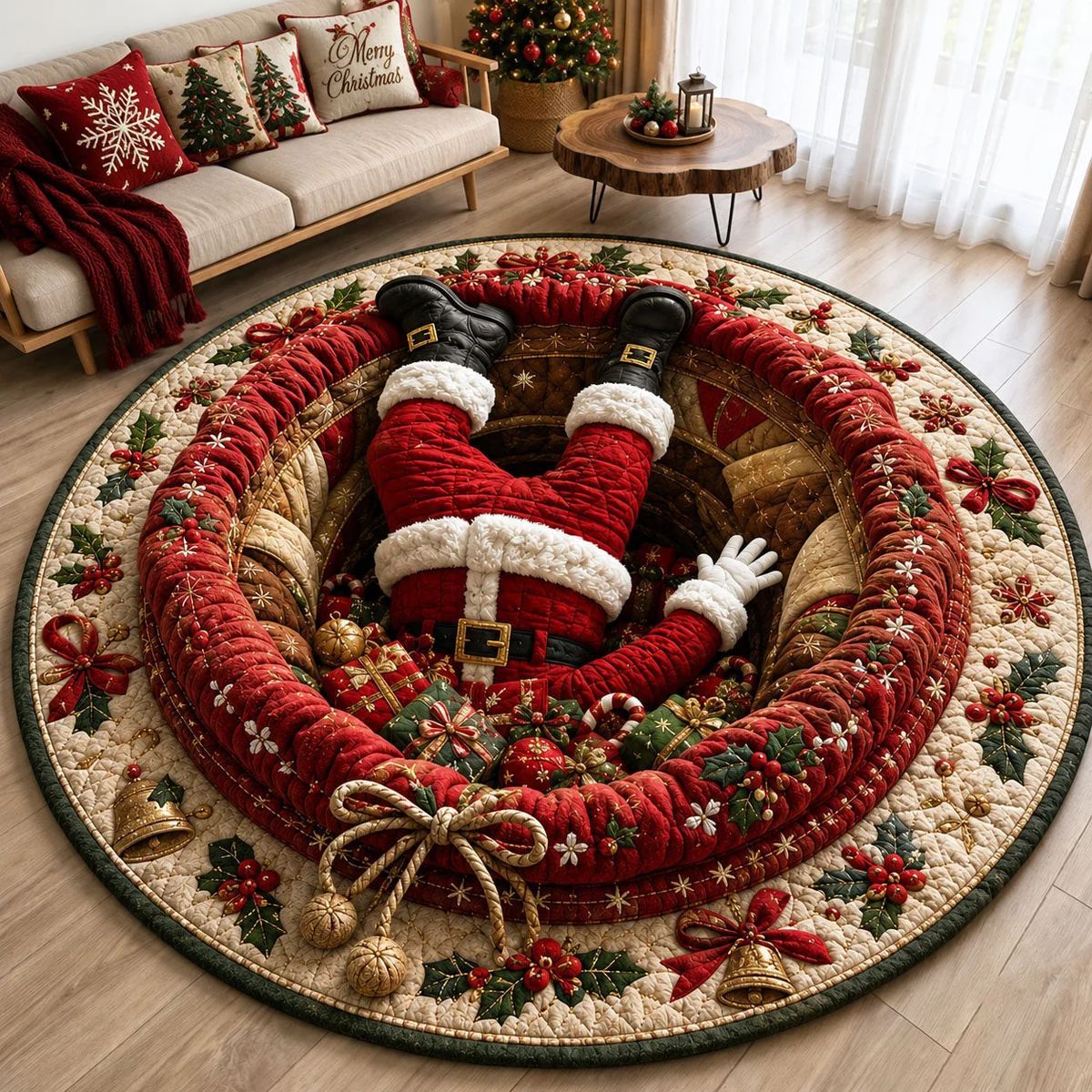 🎄3D Christmas Gnome Optical Illusion Round Rug | Fun Festive Home Decor Must‐Have⭐🏠🎁