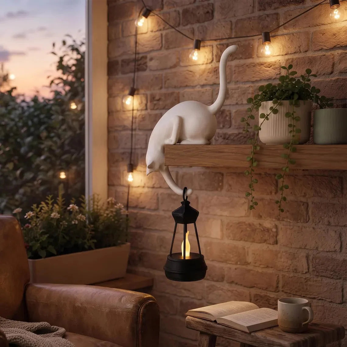 🐈‍Cute cat figurine for your bookshelf with an LED light – A cute decoration for your bookshelf and a handy key hoo
