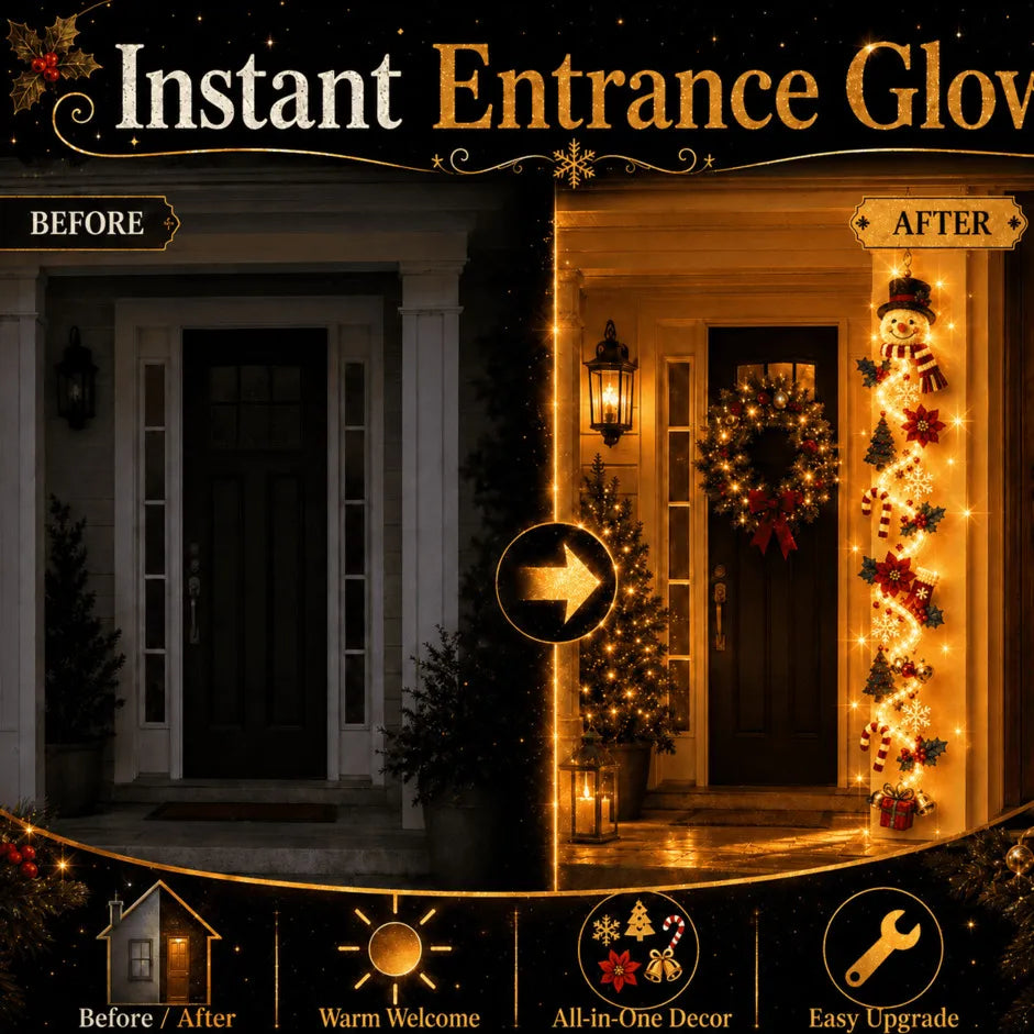 🎄MerryCascade™ Glowing Christmas Door Hanger | 6 Festive Lighted Designs with Warm Glow, Dimensional Details & Space-Saving Vertical Décor ✨