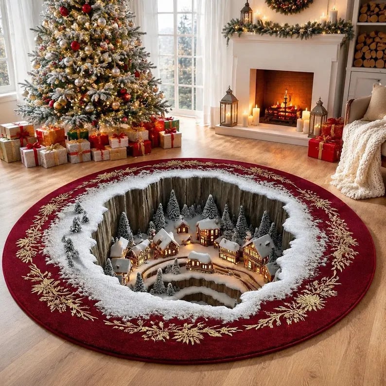 🎄3D Christmas Gnome Optical Illusion Round Rug | Fun Festive Home Decor Must‐Have⭐🏠🎁