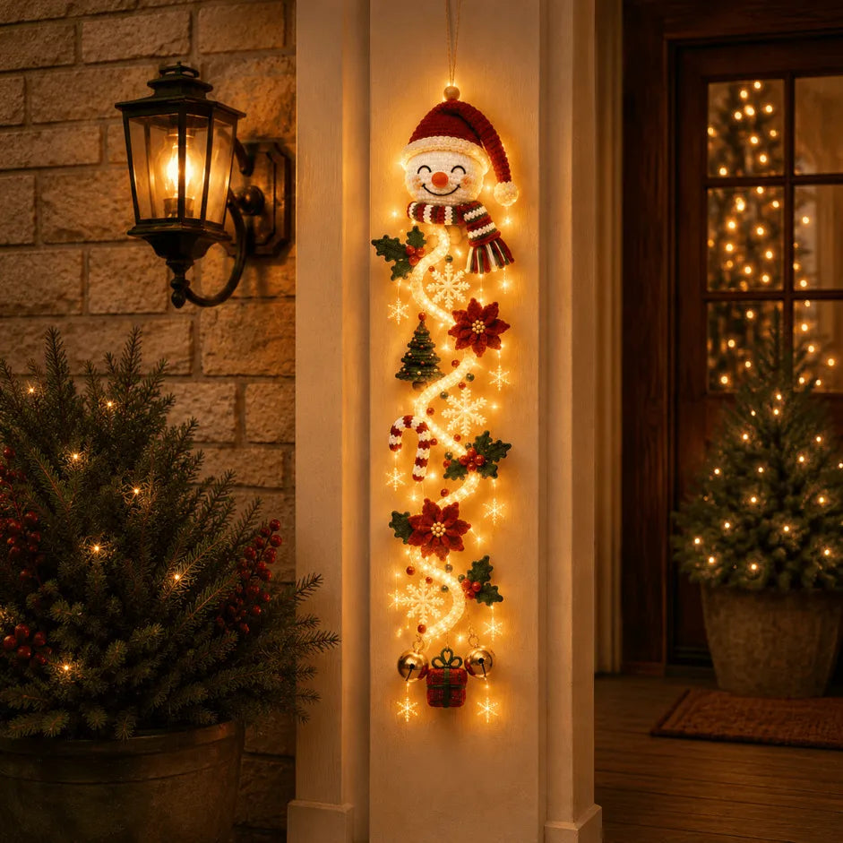 🎄MerryCascade™ Glowing Christmas Door Hanger | 6 Festive Lighted Designs with Warm Glow, Dimensional Details & Space-Saving Vertical Décor ✨