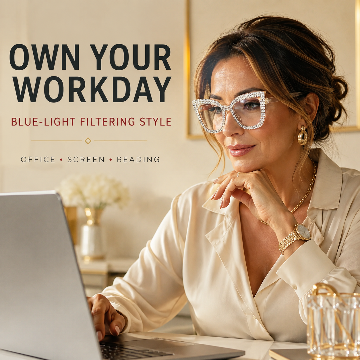 Cat-eye reading glasses with blue light protection