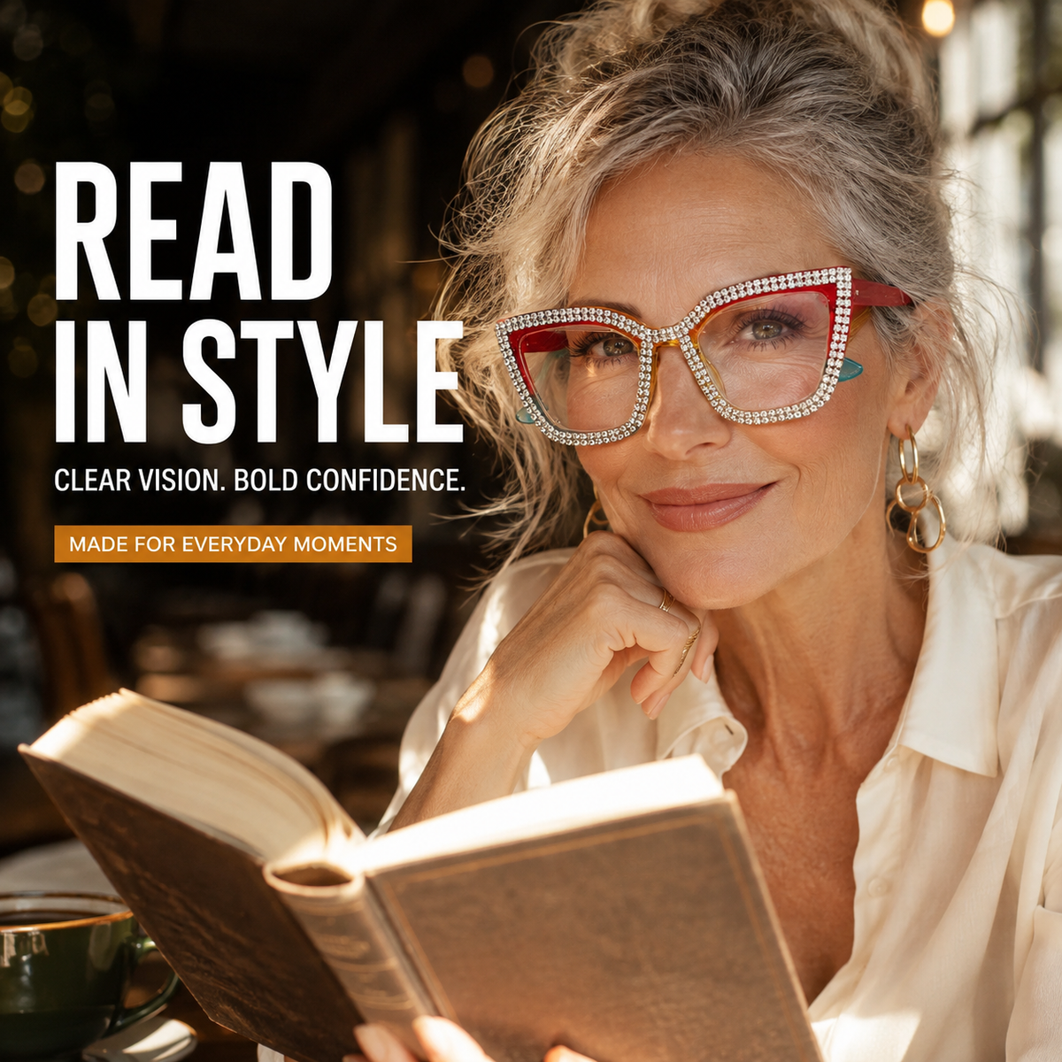 Cat-eye reading glasses with blue light protection