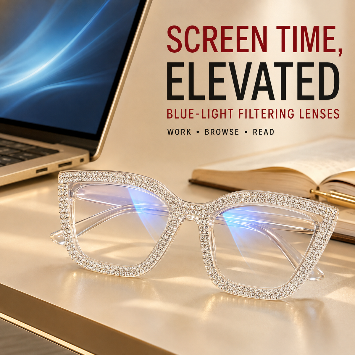 Cat-eye reading glasses with blue light protection