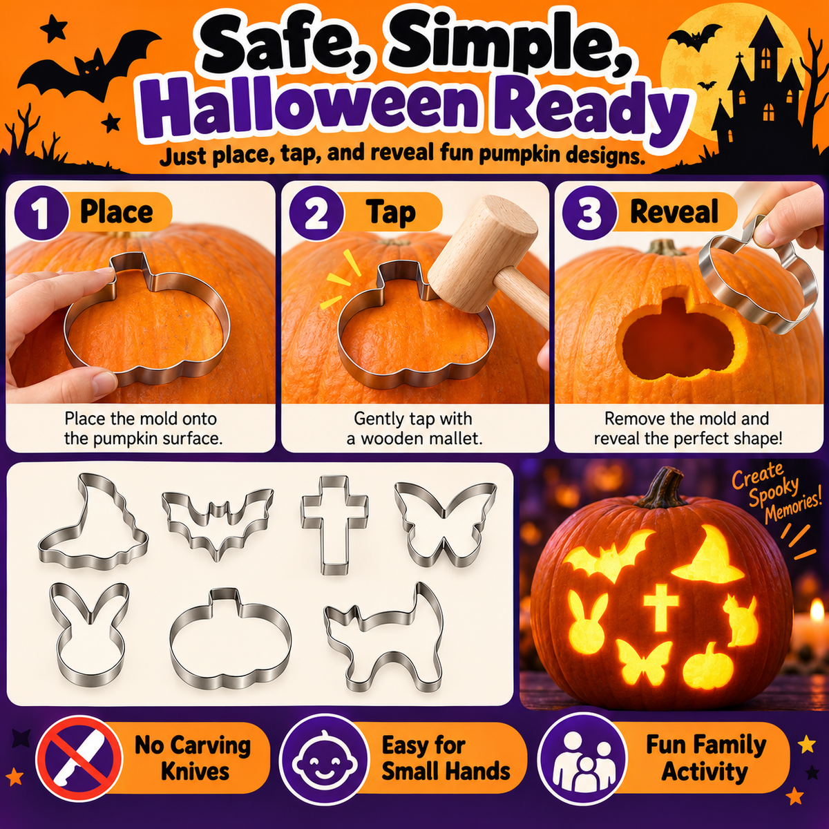 PumpkinTap™ Halloween Pattern Punch Mold Set