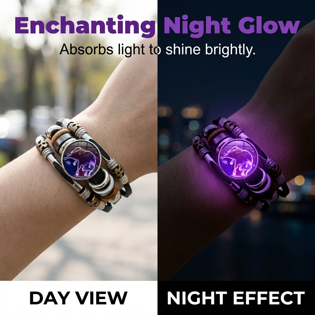 💥Buy one, get one free☪️Glow-in-the-dark zodiac sign leather wristbands for men and women
