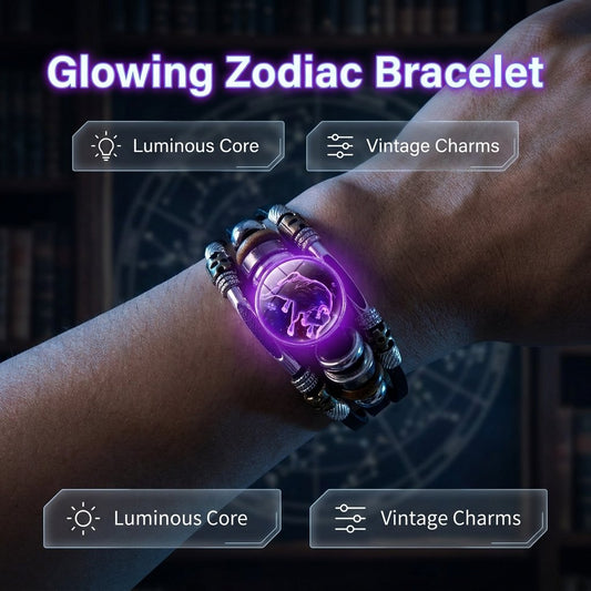 💥Buy one, get one free☪️Glow-in-the-dark zodiac sign leather wristbands for men and women