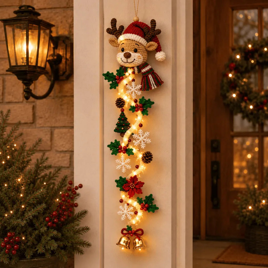🎄MerryCascade™ Glowing Christmas Door Hanger | 6 Festive Lighted Designs with Warm Glow, Dimensional Details & Space-Saving Vertical Décor ✨