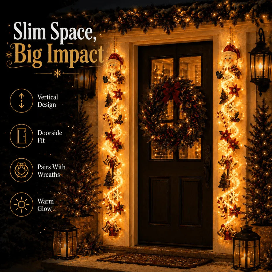 🎄MerryCascade™ Glowing Christmas Door Hanger | 6 Festive Lighted Designs with Warm Glow, Dimensional Details & Space-Saving Vertical Décor ✨
