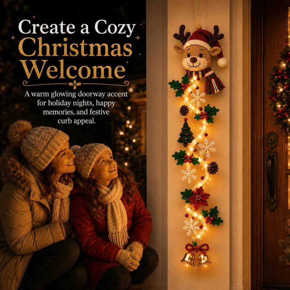 🎄MerryCascade™ Glowing Christmas Door Hanger | 6 Festive Lighted Designs with Warm Glow, Dimensional Details & Space-Saving Vertical Décor ✨