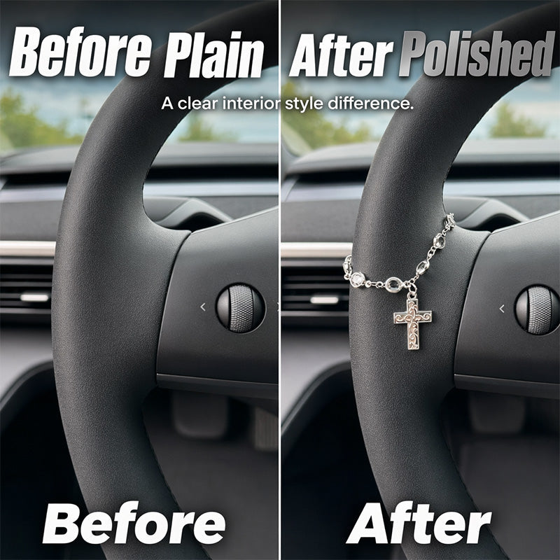 🏆 Last Day Special Price £9.99 ! 🎁Vintage Alloy Car Interior Charm – Cross & Star Pendant