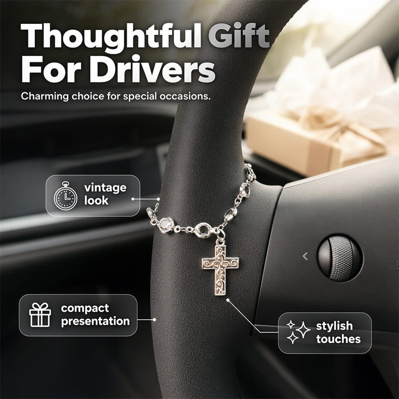 🏆 Last Day Special Price £9.99 ! 🎁Vintage Alloy Car Interior Charm – Cross & Star Pendant