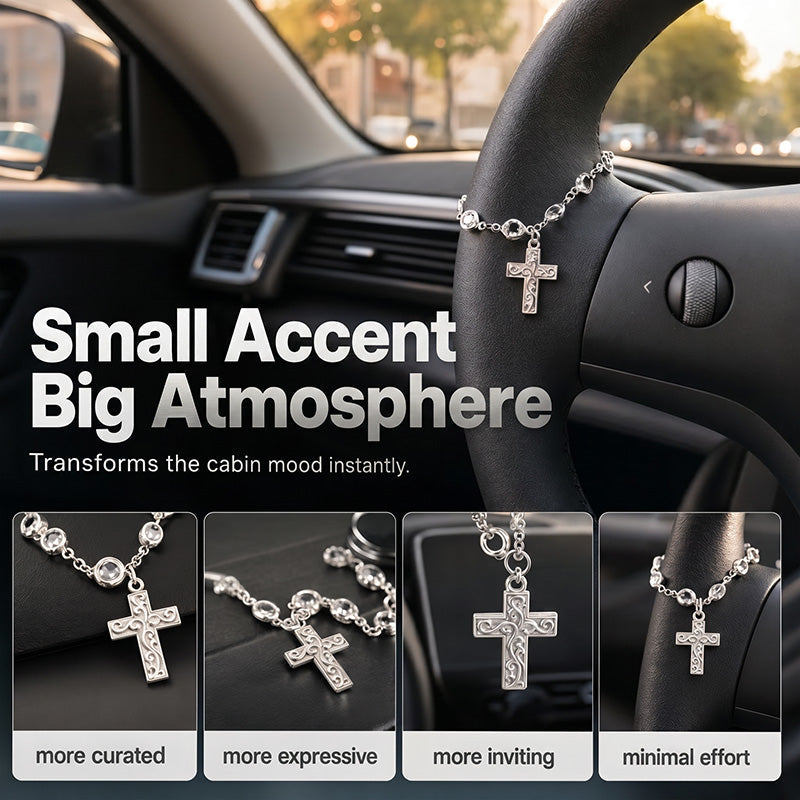 🏆 Last Day Special Price £9.99 ! 🎁Vintage Alloy Car Interior Charm – Cross & Star Pendant