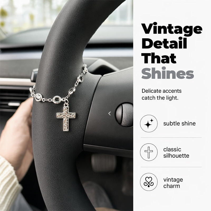 🏆 Last Day Special Price £9.99 ! 🎁Vintage Alloy Car Interior Charm – Cross & Star Pendant
