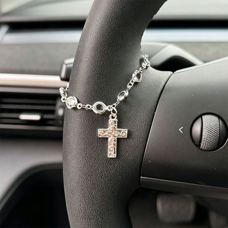 🏆 Last Day Special Price £9.99 ! 🎁Vintage Alloy Car Interior Charm – Cross & Star Pendant
